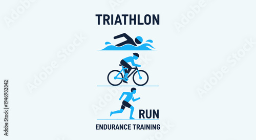 Illustrated Triathlon Concept Depicting Swimming, Cycling, and Running Sequence