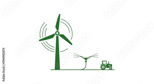 Green wind turbine powering tractor.