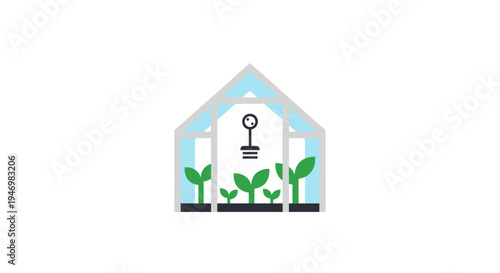 Greenhouse with plants and light bulb.