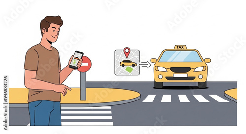 Man using phone at crosswalk.