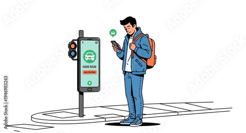 Man using phone by parking meter.