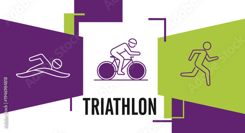 Illustrated Triathlon Graphic Displaying Swimming, Cycling, And Running Stages