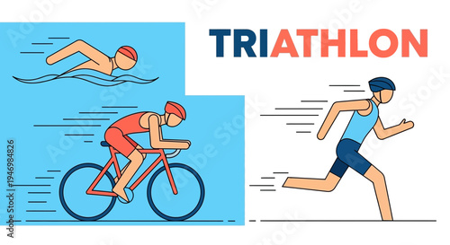 Illustrated Triathlon Depicting Swimming, Cycling, And Running Disciplines In A Vibrant Style