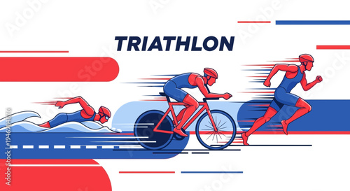 Illustrated Triathlon Depicting Swimming, Cycling, And Running Against A White Background
