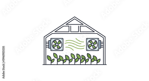 Greenhouse with Plants and Ventilation System.