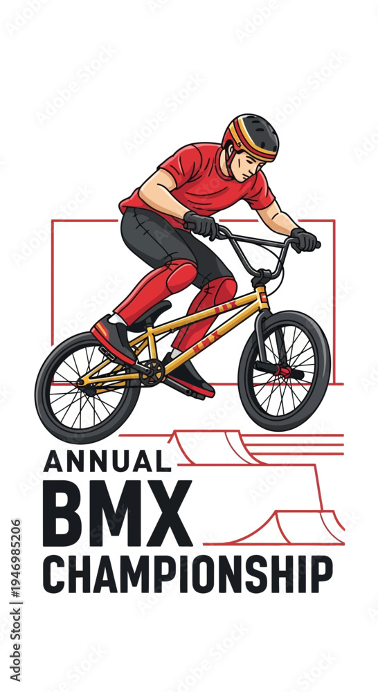 Fototapeta premium Illustration Of A BMX Rider Performing Stunts During The Annual Championship Competition