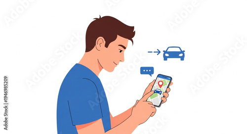 Man Using Phone with Car.