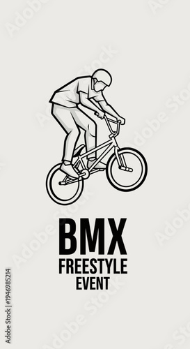 Illustration Of A BMX Rider Performing In A Freestyle Competition, Minimalist Art