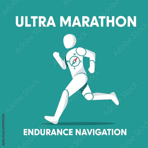 Illustration Depicting Ultra Marathon Runner with Compass, Navigating Endurance Challenges