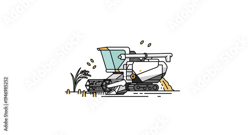 Harvester Machine Cutting Wheat Crop.