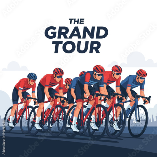 Illustration Of A Cycling Race Depicting Determination And Competitive Endurance With Teamwork Shown