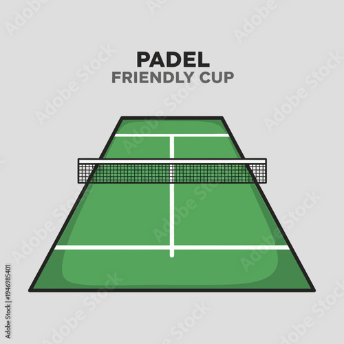 Illustration Of A Padel Court With A Green Field And A Padel Friendly Cup Title