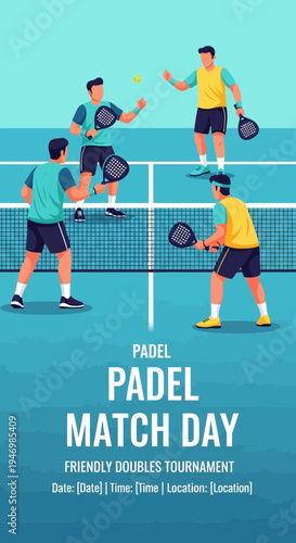 Illustration Of A Lively Padel Match Promoting a Friendly Doubles Tournament