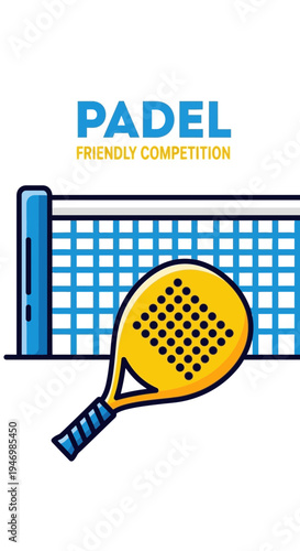 Illustration Of A Padel Racket And Net, Depicting Friendly Competition And Active Lifestyle