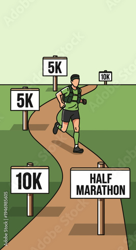 Illustration Of An Athlete Navigating A Running Path Towards A Half Marathon Race Event