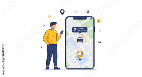 Man Using Phone with Map.