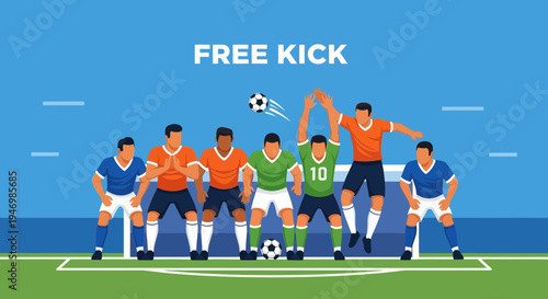 Illustration Of Soccer Players Preparing For a Free Kick With Athleticism Displayed