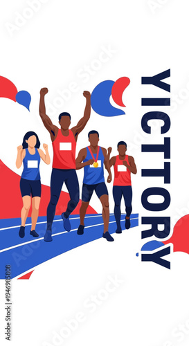 Illustrative Depiction of Runners Celebrating Achievement and Reaching the Finish Line