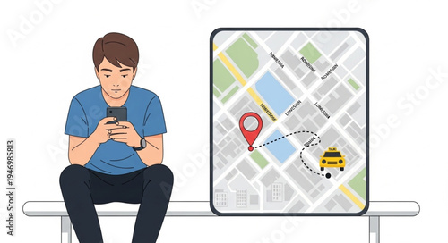 Man Using Phone with Map.