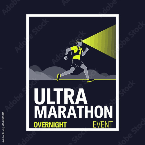 Illustrative Depiction of Ultra Marathon Runner Illuminated in Darkness During Overnight Event