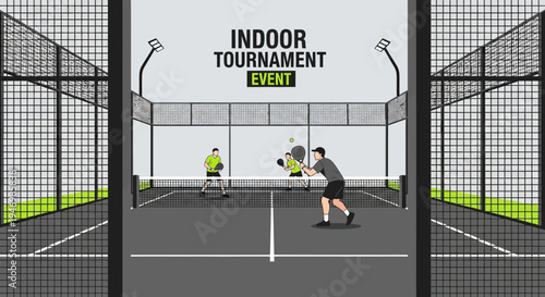 Indoor Padel Tournament Illustration Depicting Sports Players Competition with Graphics