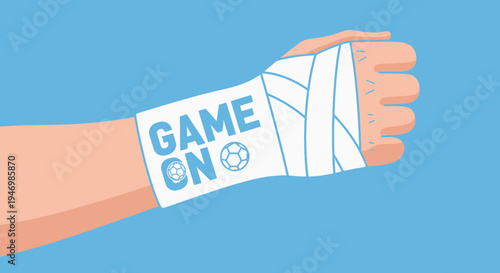 Injured Arm With Bandage And Soccer Ball Indicating The Game Goes On Always
