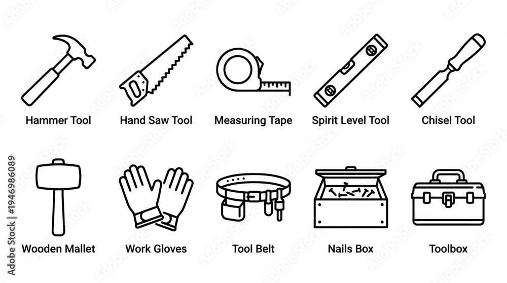 Fototapeta premium A clean icon set featuring various construction and DIY tools, perfect for websites, presentations, and educational materials related to building and repair.