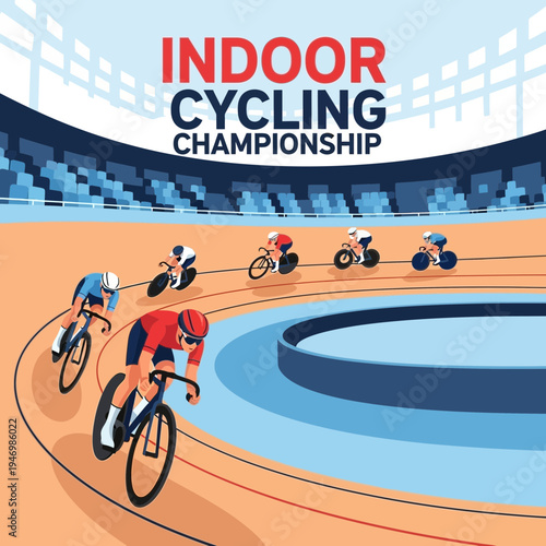 Indoor Cycling Championship: Dynamic Illustration of Velodrome Racing and Athletic Competition