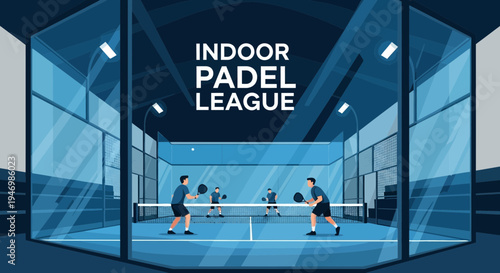 Indoor Padel League Competition Featuring Athletes in a Modern Court