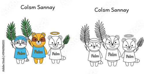 Adorable Cartoon Animals Celebrating Palm Sunday with Palm Fronds