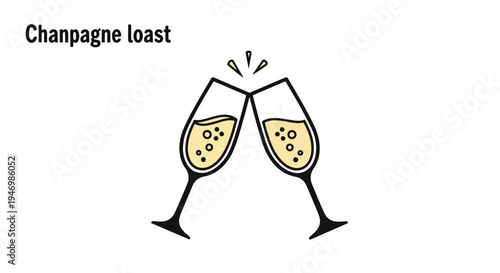 Champagne Toast Vector Illustration: Two Clinking Flutes with Bubbles, Celebrating Success, Party, or New Year's Eve, Isolated on White Background