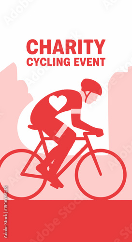 Inspiring Charity Cycling Event Featuring a Cyclist Silhouette with a Heart Symbol Promoting