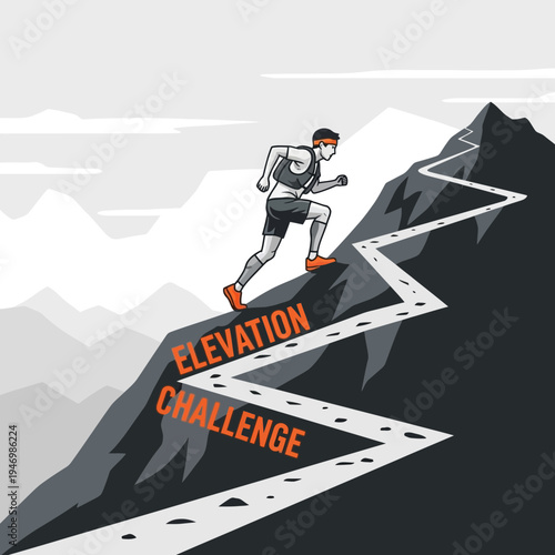 Inspiring Elevation Challenge Depicting a Runner Ascending a Mountain Peak for Endurance Training