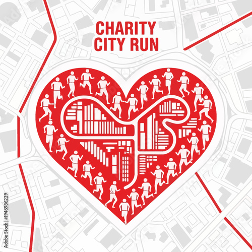Inspiring Charity City Run Concept With Illustrated Figures In Heart Shape Design For Promotion