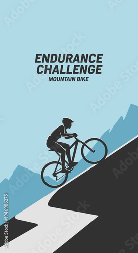 Inspiring Endurance Challenge Depiction Featuring a Mountain Biker Ascending a Steep Terrain