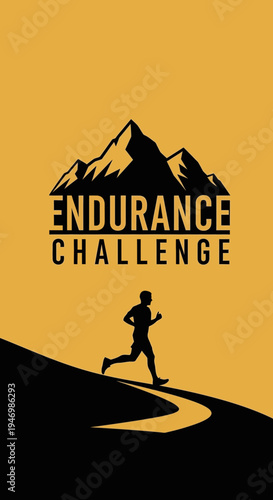 Inspiring Endurance Challenge Logo Featuring Runner and Majestic Mountain Silhouette