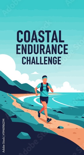 Inspiring Coastal Endurance Runner On Scenic Trail Achieving Outdoor Athletic Challenges