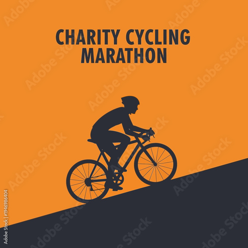Inspiring Cycling Event Silhouette Depicting Charity Ride with Determined Cyclist Against Gradient