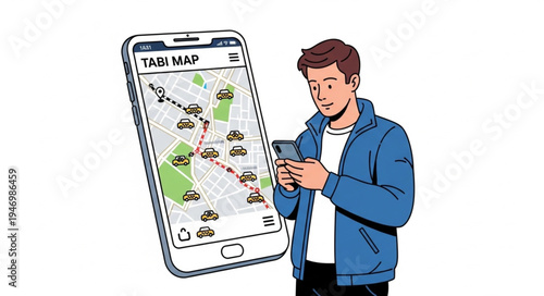 Man Using Phone with Map.