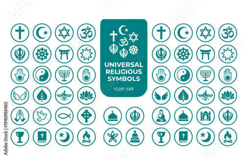 Universal Religious Symbols Icon Set Cross Crescent Star David Om Khanda Dharma Wheel Faith Symbols Spiritual Icons Vector Illustration