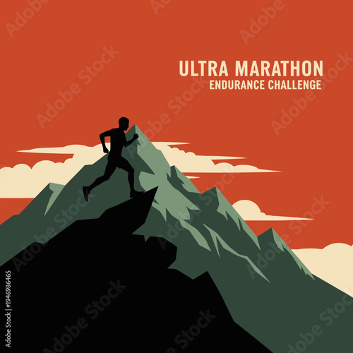 Inspiring Illustration Depicting A Silhouette Runner Conquering A Mountain Challenge
