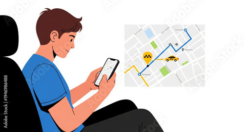 Man Using Phone with Map.