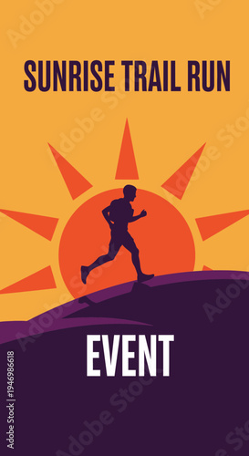 Inspiring Illustration of a Sunrise Trail Run Event, Depicting Athleticism and Outdoor Adventure