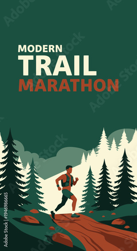 Inspiring Illustration Of A Trail Marathon Featuring A Runner Amidst Forest Scenery