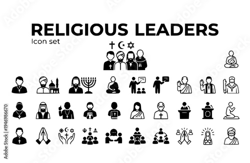 Religious Leaders Icon Set Priest Imam Rabbi Monk Stylized Spiritual Guides Faith Clergy Religious Authorities Spiritual Teachers Vector Illustration
