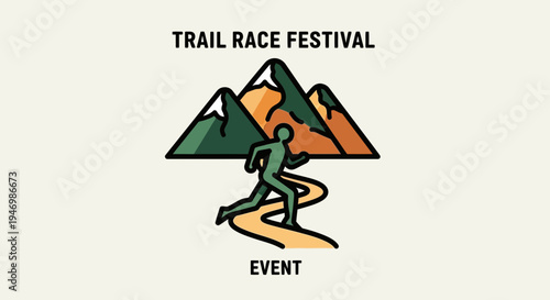 Inspiring Illustration Of A Trail Race Festival Featuring Mountains And A Runner Event