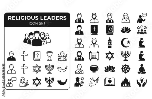 Religious Leaders Icon Set Priest Imam Rabbi Monk Stylized Spiritual Guides Faith Clergy Religious Authorities Spiritual Teachers Vector Illustration