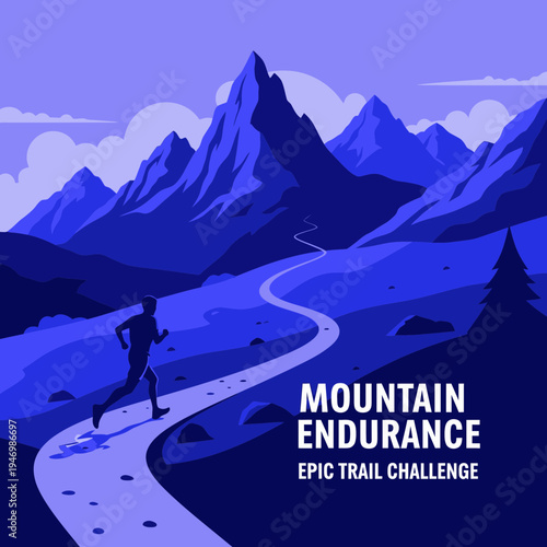 Inspiring Illustration Of A Trail Runner Navigating A Rugged Mountain Endurance Course