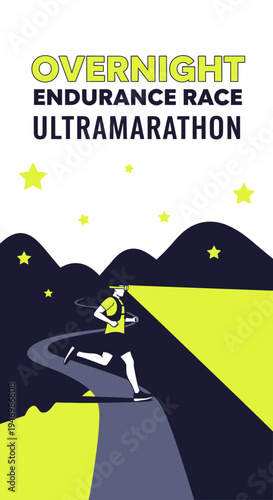 Inspiring Illustration of Overnight Endurance Race Ultramarathon, Featuring a Dedicated Runner at