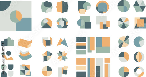 Abstract geometric shapes in muted pastel tones, clean and modern